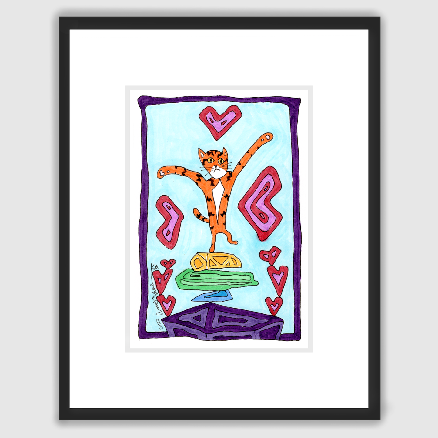 framed Cairns-inspired cat art featuring yoga chakras design.