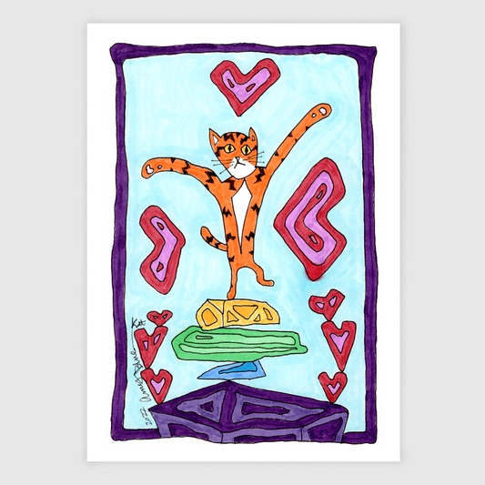 stone-Cairns-inspired cat art featuring colorful chakras design.