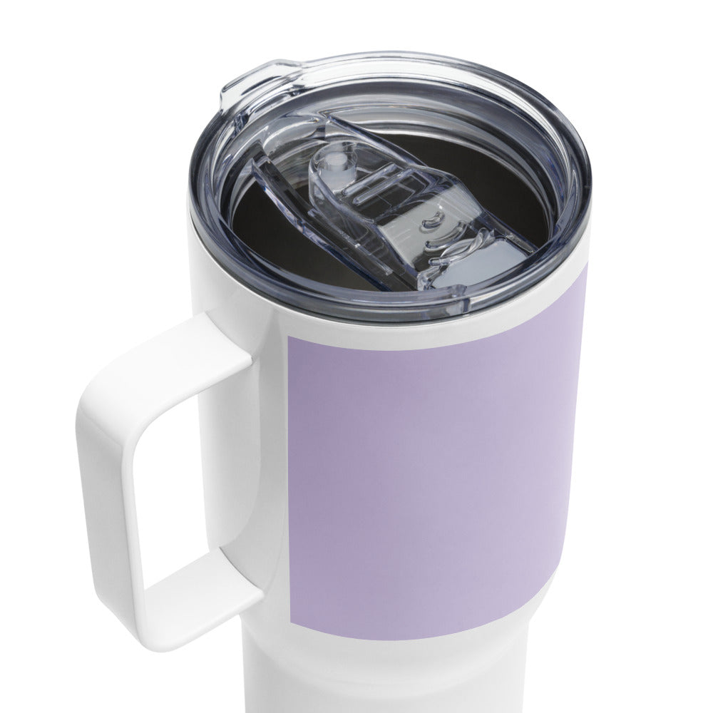 Superpussy Cat Travel Mug with Handle, Lavender Purple, Stainless Steel