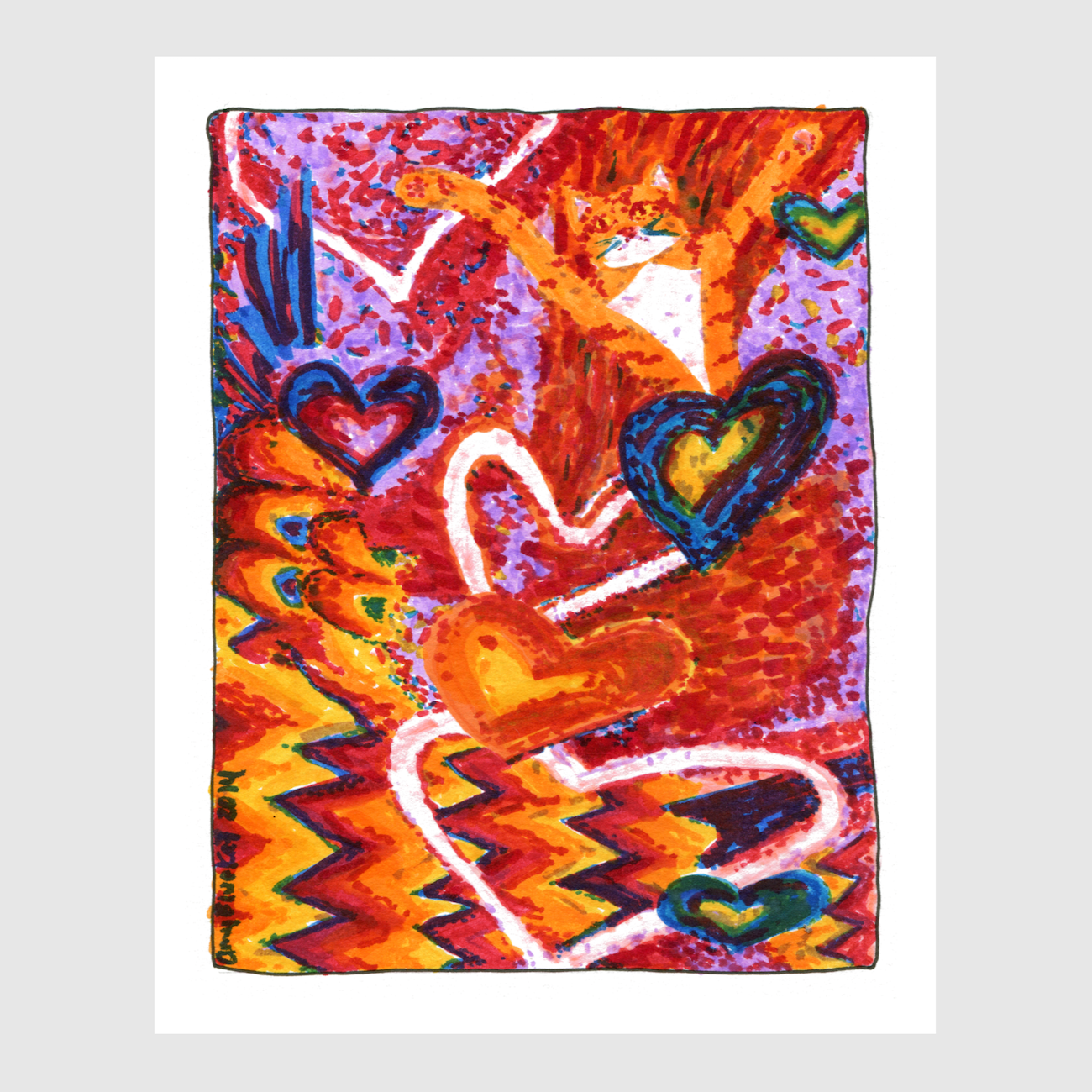 Cat love artwork featuring a vibrant explosion of colors.